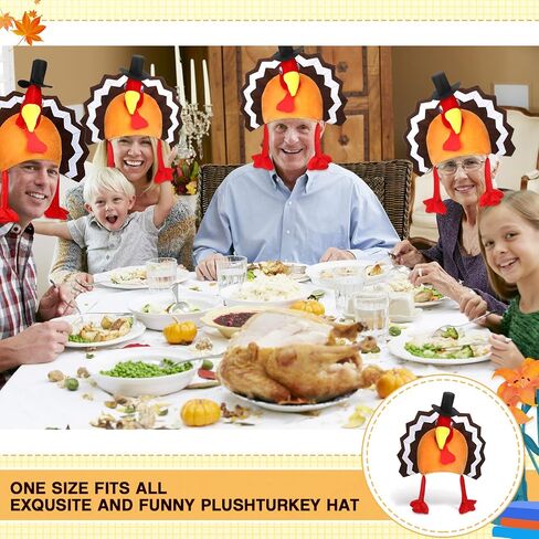 4 Pieces Turkey Hats Plush Thanksgiving Hat Turkey Cap Thanksgiving Party Hat with Head Legs and Tail Fancy Dress Accessory for Kids Men Women Thanksgiving Party Costume Cosplay Role Play Accessories in Saudi Arabia