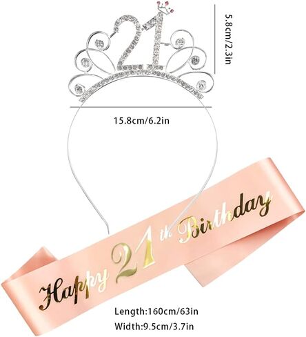 مجموعة تزيين عيد الميلاد 21 من Maigendoo باللون الذهبي الوردي لعيد الميلاد من الساتان وشاح تاج من حجر الراين مجموعة تاج هدايا عيد الميلاد لوشاح عيد الميلاد الحادي والعشرين السعيد ومستلزمات حفلات التاج للنساء والفتيات in Kuwait