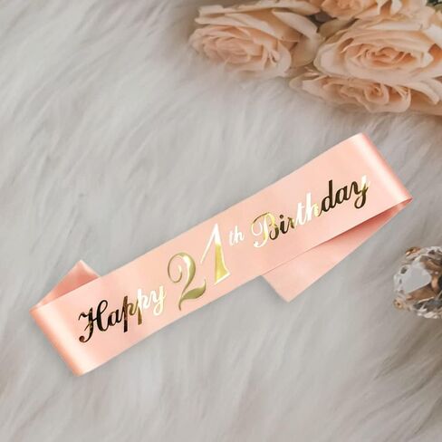 مجموعة تزيين عيد الميلاد 21 من Maigendoo باللون الذهبي الوردي لعيد الميلاد من الساتان وشاح تاج من حجر الراين مجموعة تاج هدايا عيد الميلاد لوشاح عيد الميلاد الحادي والعشرين السعيد ومستلزمات حفلات التاج للنساء والفتيات in Kuwait