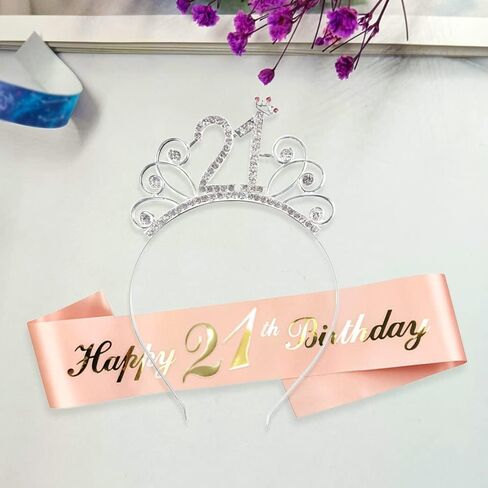 مجموعة تزيين عيد الميلاد 21 من Maigendoo باللون الذهبي الوردي لعيد الميلاد من الساتان وشاح تاج من حجر الراين مجموعة تاج هدايا عيد الميلاد لوشاح عيد الميلاد الحادي والعشرين السعيد ومستلزمات حفلات التاج للنساء والفتيات in Kuwait