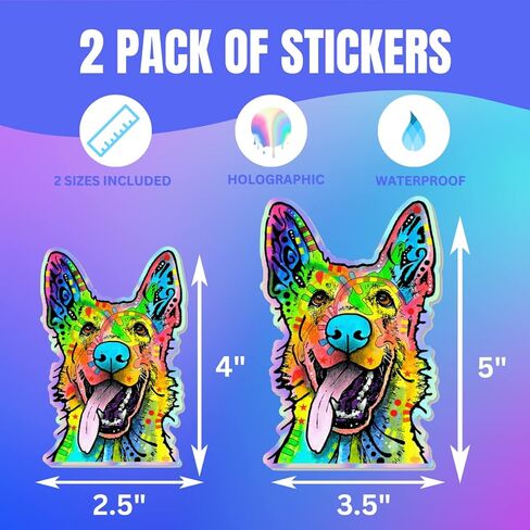 ملصق German Shepherd - ملصقات Dean Russo German Shepherd (عبوة من قطعتين تتضمن مقاسين) ملصقات ثلاثية الأبعاد مقاومة للماء للسيارات ونوافذ السيارات وزجاجات المياه والهواتف. in Kuwait