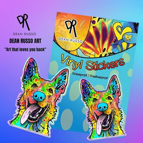 ملصق German Shepherd - ملصقات Dean Russo German Shepherd (عبوة من قطعتين تتضمن مقاسين) ملصقات ثلاثية الأبعاد مقاومة للماء للسيارات ونوافذ السيارات وزجاجات المياه والهواتف. in Kuwait