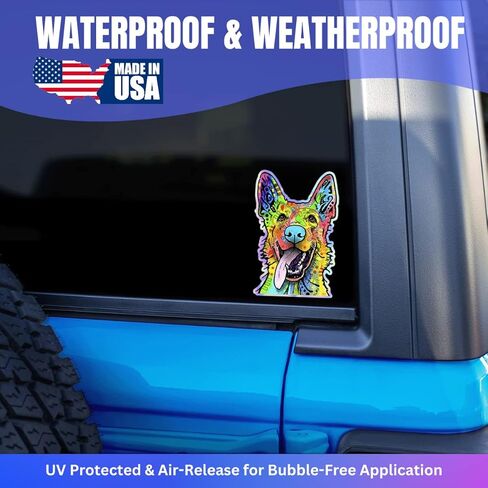 ملصق German Shepherd - ملصقات Dean Russo German Shepherd (عبوة من قطعتين تتضمن مقاسين) ملصقات ثلاثية الأبعاد مقاومة للماء للسيارات ونوافذ السيارات وزجاجات المياه والهواتف. in Kuwait