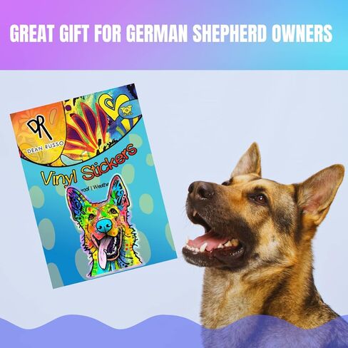 ملصق German Shepherd - ملصقات Dean Russo German Shepherd (عبوة من قطعتين تتضمن مقاسين) ملصقات ثلاثية الأبعاد مقاومة للماء للسيارات ونوافذ السيارات وزجاجات المياه والهواتف. in Kuwait