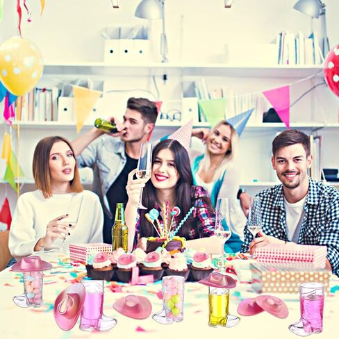 كرافتشو 40 قطعة من قبعة راعية البقر النيون الصغيرة وأحذية رعاة البقر نظارات للحفلات، قبعة شرب ديسكو لامعة ثلاثية الأبعاد، قبعة كاوبوي غربية صغيرة، حذاء كاوبوي بلاستيكي شفاف لمستلزمات حفلات اعياد in Kuwait