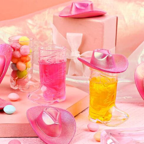 كرافتشو 40 قطعة من قبعة راعية البقر النيون الصغيرة وأحذية رعاة البقر نظارات للحفلات، قبعة شرب ديسكو لامعة ثلاثية الأبعاد، قبعة كاوبوي غربية صغيرة، حذاء كاوبوي بلاستيكي شفاف لمستلزمات حفلات اعياد in Kuwait