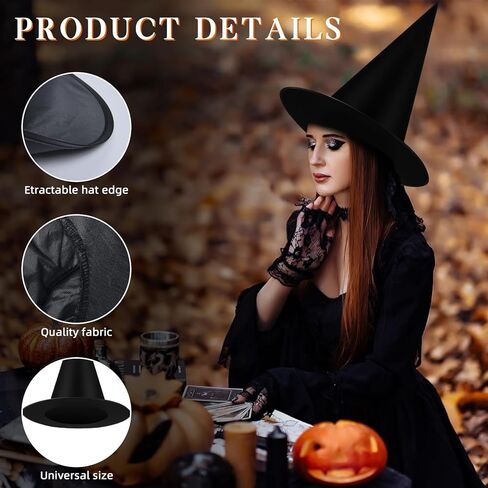 TiurDin قبعة الساحرة السوداء للهالوين، قبعات ساحرة عائمة، قبعة ساحرة معلقة لديكورات حفلات الهالوين in Kuwait