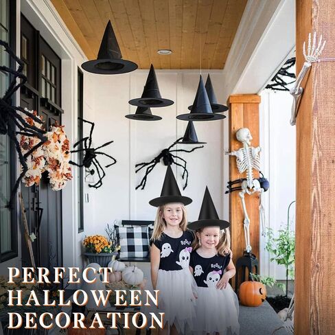 TiurDin قبعة الساحرة السوداء للهالوين، قبعات ساحرة عائمة، قبعة ساحرة معلقة لديكورات حفلات الهالوين in Kuwait