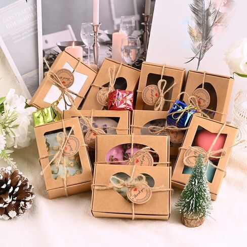 100 قطعة من صناديق الصابون من موكيوين للصابون المنزلي، 3.54 × 2.36 × 1.18 بوصة صناديق صابون مع نافذة، مستلزمات صناديق تغليف الصابون كرافت (أسود) in Kuwait