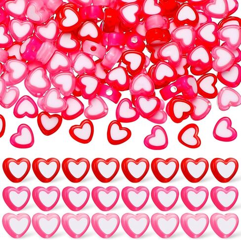 Quelay 600 Pcs Heart Spacer Beads Double Heart Beads 8mm Heart Shape Beads 3 Colors Love Mixed Flat Loose Pony Beads 8mm with 1.8mm Hole Colorful Bright Looking Pony Beads for DIY Crafts Accessories in Kuwait