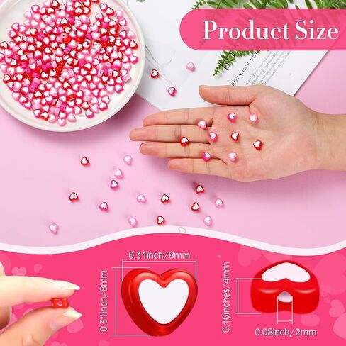 Quelay 600 Pcs Heart Spacer Beads Double Heart Beads 8mm Heart Shape Beads 3 Colors Love Mixed Flat Loose Pony Beads 8mm with 1.8mm Hole Colorful Bright Looking Pony Beads for DIY Crafts Accessories in Kuwait