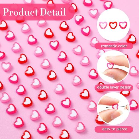 Quelay 600 Pcs Heart Spacer Beads Double Heart Beads 8mm Heart Shape Beads 3 Colors Love Mixed Flat Loose Pony Beads 8mm with 1.8mm Hole Colorful Bright Looking Pony Beads for DIY Crafts Accessories in Kuwait