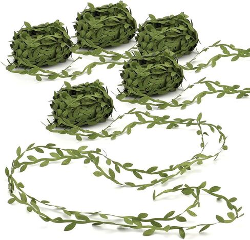 توسنيل 5 لفات اجمالي 109 ياردة من اوراق الشجر الخضراء الزيتونية، اكليل اوراق الكرمة الصناعية - رائع للحرف اليدوية وتغليف الهدايا وحفلات الزفاف وديكور المنزل in Kuwait