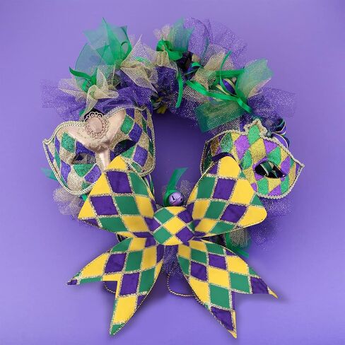 2.5"X 10 Yards Mardi Gras Ribbon Wired Edge - Purple Green Gold Metallic Glitter Wired Ribbon for Mardi Gras Carnival Masquerade Party Decoration DIY Crafts Wrapping Wreaths Bow (A) in Saudi Arabia