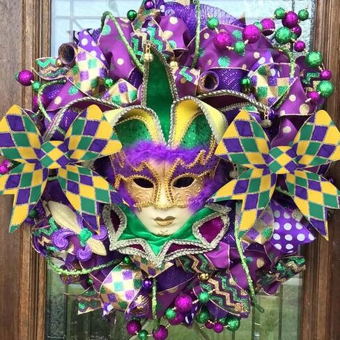 2.5"X 10 Yards Mardi Gras Ribbon Wired Edge - Purple Green Gold Metallic Glitter Wired Ribbon for Mardi Gras Carnival Masquerade Party Decoration DIY Crafts Wrapping Wreaths Bow (A) in Saudi Arabia