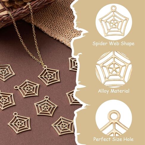 Airssory 50 Pcs Spider Web Net Charm Halloween Theme Golden Metal Spiderweb Cobweb Small Charms Bulk for Jewelry Making DIY Findings in Saudi Arabia