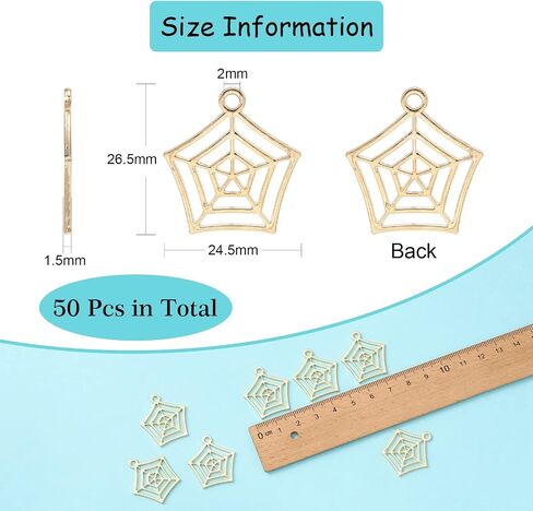 Airssory 50 Pcs Spider Web Net Charm Halloween Theme Golden Metal Spiderweb Cobweb Small Charms Bulk for Jewelry Making DIY Findings in Saudi Arabia