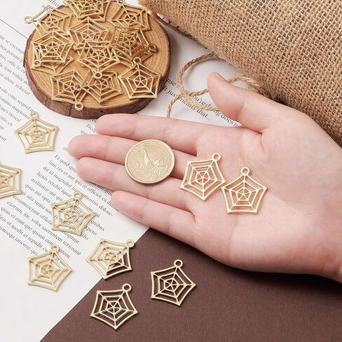 Airssory 50 Pcs Spider Web Net Charm Halloween Theme Golden Metal Spiderweb Cobweb Small Charms Bulk for Jewelry Making DIY Findings in Saudi Arabia