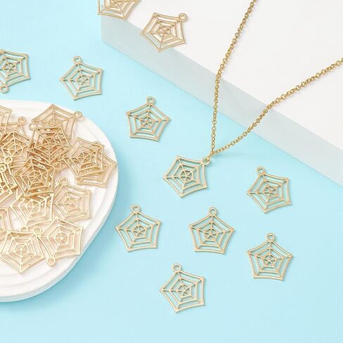 Airssory 50 Pcs Spider Web Net Charm Halloween Theme Golden Metal Spiderweb Cobweb Small Charms Bulk for Jewelry Making DIY Findings in Saudi Arabia