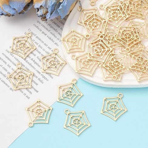 Airssory 50 Pcs Spider Web Net Charm Halloween Theme Golden Metal Spiderweb Cobweb Small Charms Bulk for Jewelry Making DIY Findings in Saudi Arabia