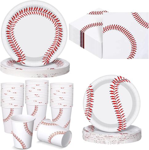 240 Pcs Baseball Party Supplies Set Include 72 Pcs Round Baseball Paper Plates, 144 Pcs Baseball Napkins and 24 Pcs Baseball Cup Baseball Decorations for Party Game Sports Events Birthday Favor in Kuwait
