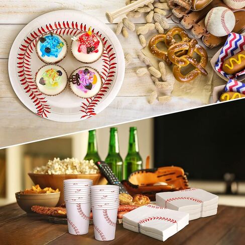 240 Pcs Baseball Party Supplies Set Include 72 Pcs Round Baseball Paper Plates, 144 Pcs Baseball Napkins and 24 Pcs Baseball Cup Baseball Decorations for Party Game Sports Events Birthday Favor in Kuwait