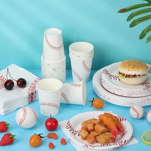 240 Pcs Baseball Party Supplies Set Include 72 Pcs Round Baseball Paper Plates, 144 Pcs Baseball Napkins and 24 Pcs Baseball Cup Baseball Decorations for Party Game Sports Events Birthday Favor in Kuwait
