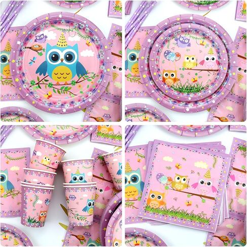 ديكورات حفلات أعياد الميلاد على شكل بومة من Obussgar - لوازم حفلات البومة بما في ذلك الأطباق والأكواب والمناديل لديكورات حفلات البومة - تكفي 20 (4-20) in Kuwait