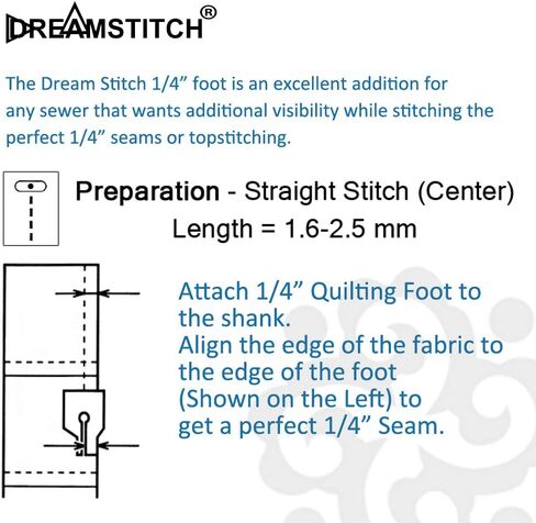 DREAMSTITCH SA125, ESG-QF 1/4 "المفاجئة على خياطة التبطين القدم ل Babylock,Brother,Elna, Simplicity, Singer Sewing Machine ALT : XA3805021,076838, 492110-20, BL37-QF، BL6-QF in Saudi Arabia