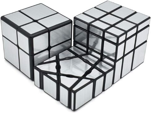 صن-واي مجموعة مكعبات مرآة شبح من 1 × 3 × 3 2 × 2 × 2 3 × 3 × 3 باللون الفضي مع ملصقات ملتوية، مجموعة مكعبات مكعبات احجية لعبة تحفيز الدماغ in Kuwait