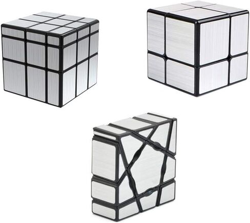 صن-واي مجموعة مكعبات مرآة شبح من 1 × 3 × 3 2 × 2 × 2 3 × 3 × 3 باللون الفضي مع ملصقات ملتوية، مجموعة مكعبات مكعبات احجية لعبة تحفيز الدماغ in Kuwait