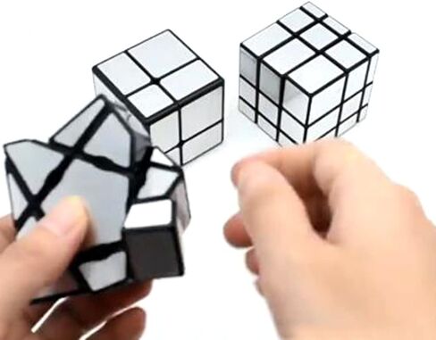 صن-واي مجموعة مكعبات مرآة شبح من 1 × 3 × 3 2 × 2 × 2 3 × 3 × 3 باللون الفضي مع ملصقات ملتوية، مجموعة مكعبات مكعبات احجية لعبة تحفيز الدماغ in Kuwait