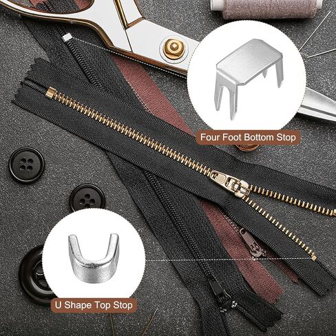 uxcell #5 Zipper Slider Retainers Kit, 200Pcs Top Stoppers & 100Pcs Bottom Stops for Bags Coats Jackets Closed-end Zippers Replacing, Metallic Black in Saudi Arabia