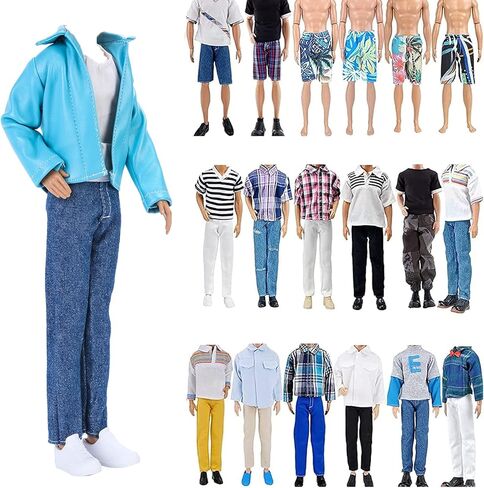 مجموعة رائعة مكونة من 10 عناصر من YAMASO = 5 مجموعات من الملابس غير الرسمية الأنيقة مع 5 أزواج أحذية لدمية صبي مقاس 12 بوصة بنمط عشوائي (سترة جلدية زرقاء + ملابس كاجوال + ملابس سباحة) in Kuwait