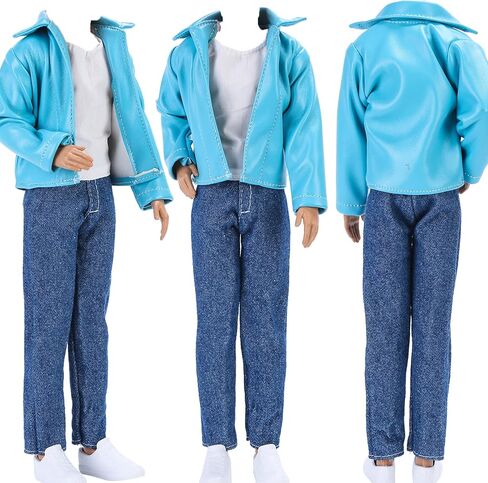 مجموعة رائعة مكونة من 10 عناصر من YAMASO = 5 مجموعات من الملابس غير الرسمية الأنيقة مع 5 أزواج أحذية لدمية صبي مقاس 12 بوصة بنمط عشوائي (سترة جلدية زرقاء + ملابس كاجوال + ملابس سباحة) in Kuwait