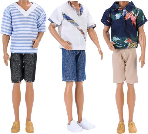 مجموعة رائعة مكونة من 10 عناصر من YAMASO = 5 مجموعات من الملابس غير الرسمية الأنيقة مع 5 أزواج أحذية لدمية صبي مقاس 12 بوصة بنمط عشوائي (سترة جلدية زرقاء + ملابس كاجوال + ملابس سباحة) in Kuwait