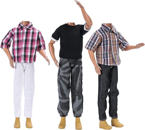 مجموعة رائعة مكونة من 10 عناصر من YAMASO = 5 مجموعات من الملابس غير الرسمية الأنيقة مع 5 أزواج أحذية لدمية صبي مقاس 12 بوصة بنمط عشوائي (سترة جلدية زرقاء + ملابس كاجوال + ملابس سباحة) in Kuwait