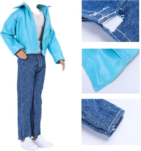 مجموعة رائعة مكونة من 10 عناصر من YAMASO = 5 مجموعات من الملابس غير الرسمية الأنيقة مع 5 أزواج أحذية لدمية صبي مقاس 12 بوصة بنمط عشوائي (سترة جلدية زرقاء + ملابس كاجوال + ملابس سباحة) in Kuwait