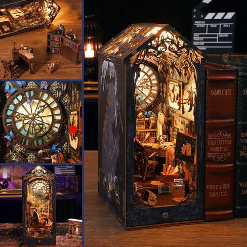 3D Wooden Puzzle Bookends, DIY Book Nook Kit, Magic Book House Model Building Kit Insert Decor with Sensor Light, Stand Bookshelf for Home Decorative Books Ornaments (Seaside Cottage) in Kuwait