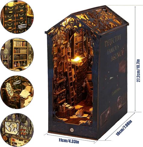 3D Wooden Puzzle Bookends, DIY Book Nook Kit, Magic Book House Model Building Kit Insert Decor with Sensor Light, Stand Bookshelf for Home Decorative Books Ornaments (Seaside Cottage) in Kuwait