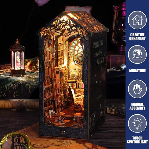 3D Wooden Puzzle Bookends, DIY Book Nook Kit, Magic Book House Model Building Kit Insert Decor with Sensor Light, Stand Bookshelf for Home Decorative Books Ornaments (Seaside Cottage) in Kuwait