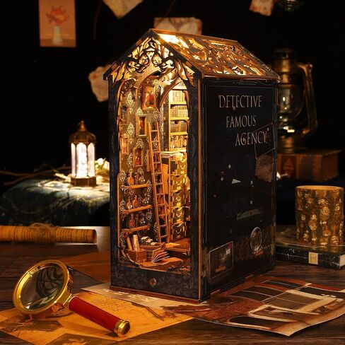 3D Wooden Puzzle Bookends, DIY Book Nook Kit, Magic Book House Model Building Kit Insert Decor with Sensor Light, Stand Bookshelf for Home Decorative Books Ornaments (Seaside Cottage) in Kuwait