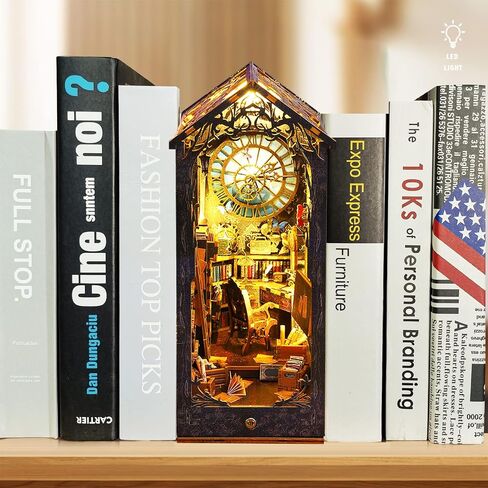 3D Wooden Puzzle Bookends, DIY Book Nook Kit, Magic Book House Model Building Kit Insert Decor with Sensor Light, Stand Bookshelf for Home Decorative Books Ornaments (Seaside Cottage) in Kuwait