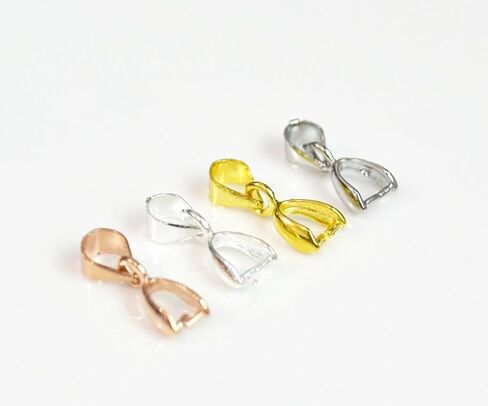 50 Pcs Copper Pinch Clip Clasp Bails Dangle Metal DIY Jewelry Findings Pendant Bail Bead Pendant Connector Necklace Clasps (White K, 6 x 17mm) in Kuwait