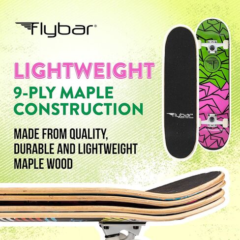 لوح تزلج Flybar الكامل للمبتدئين - لوح تزلج للأطفال مقاس 31 بوصة، سطح لوح تزلج مزدوج مقعر من خشب القيقب، خفيف الوزن، غير قابل للانزلاق، للأولاد والبنات، للأعمار من 6 سنوات فما فوق in Kuwait