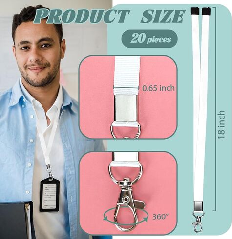 20 قطعة من حبال Fansunta البيضاء الفارغة، حبال رقبة بيضاء مع مشابك مخالب، حبال DIY لبطاقة الهوية، حبال داكرون مع أزرار كبس in Kuwait