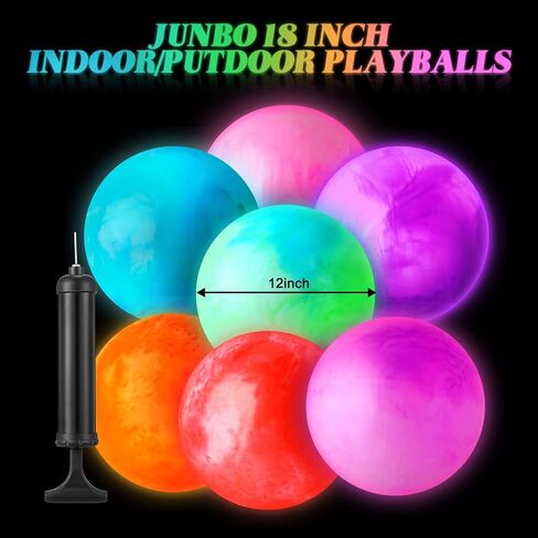 Yahenda 7 Pcs 12 Inch Floating Light Pool Ball LED Light up Beach Balls Large Glow Ball Pool Ball with Pump for Outdoor Indoor Activities Summer Pool Beach Games Parties Playground in Saudi Arabia