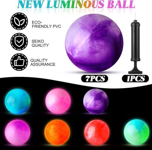 Yahenda 7 Pcs 12 Inch Floating Light Pool Ball LED Light up Beach Balls Large Glow Ball Pool Ball with Pump for Outdoor Indoor Activities Summer Pool Beach Games Parties Playground in Saudi Arabia