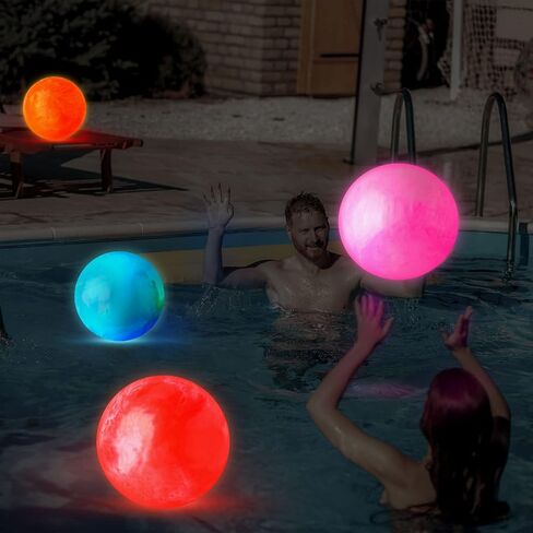 Yahenda 7 Pcs 12 Inch Floating Light Pool Ball LED Light up Beach Balls Large Glow Ball Pool Ball with Pump for Outdoor Indoor Activities Summer Pool Beach Games Parties Playground in Saudi Arabia