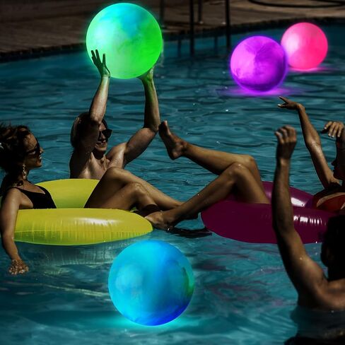 Yahenda 7 Pcs 12 Inch Floating Light Pool Ball LED Light up Beach Balls Large Glow Ball Pool Ball with Pump for Outdoor Indoor Activities Summer Pool Beach Games Parties Playground in Saudi Arabia